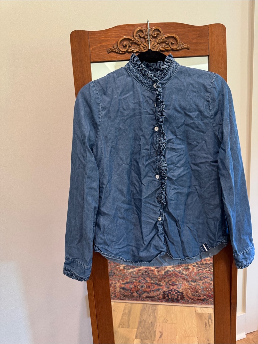 COURT & ROWE Blue Ruffled Denim Button-Down Shirt - Picture 1 of 5